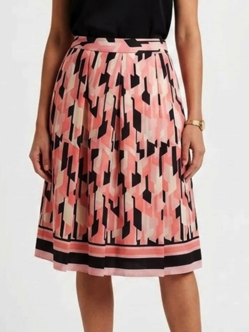 INC Box Pleated Geometric Print Silk Skirt- Sz. 8
